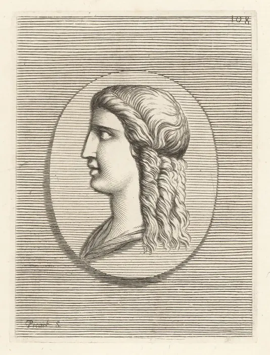 Framed Print : Profile bust of a young woman with her long hair plaited in ring Framed Print : Profile bust of a young woman with her long hair plaited in ring