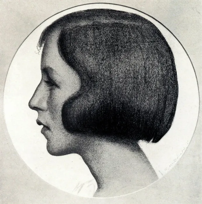Framed Print : A side profile portrait charcoal study of an unknown girl's head. Date: circa 1924 Framed Print : A side profile portrait charcoal study of an unknown girl's head. Date: circa 1924