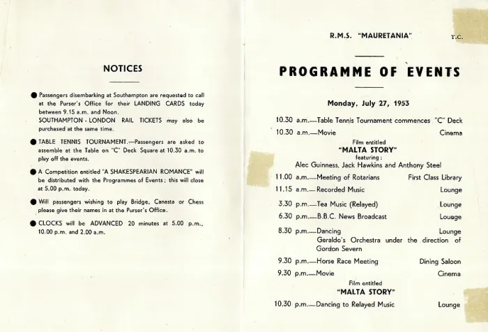 Framed Print : Programme of Events on board RMS Mauretania Framed Print : Programme of Events on board RMS Mauretania