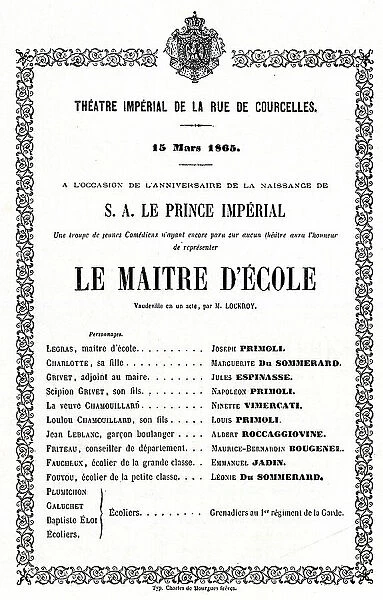 Programme, Imperial Theatre, Rue de Courcelles, Paris