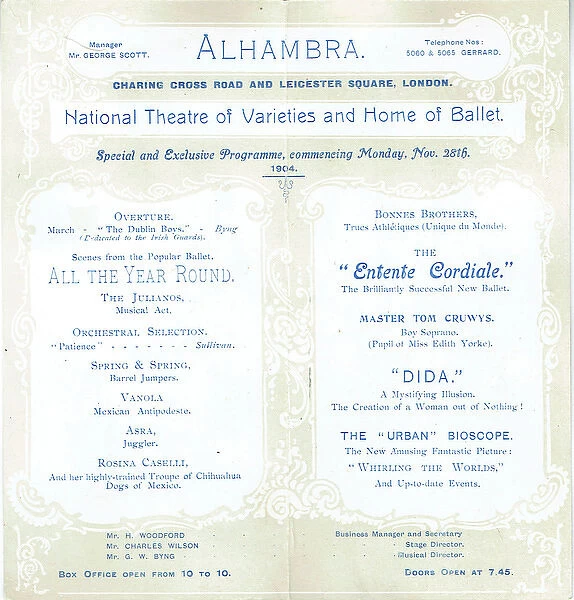 Programmes for the Alhambra Theatre, London 1904