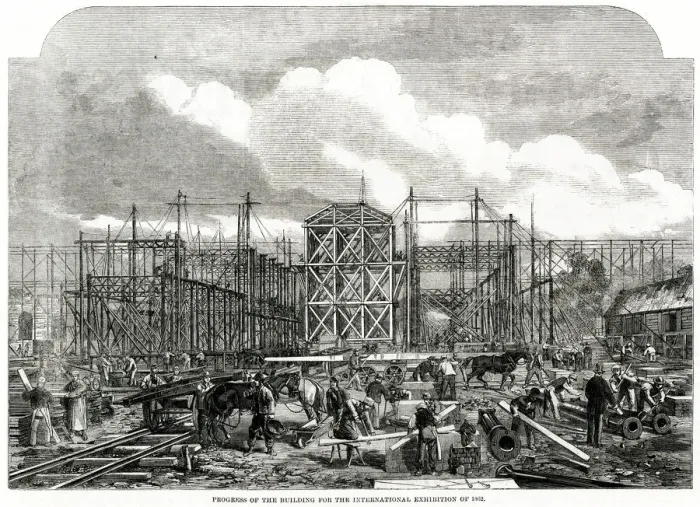 Framed Print : Progress of building for the International Exhibition 1861 Framed Print : Progress of building for the International Exhibition 1861