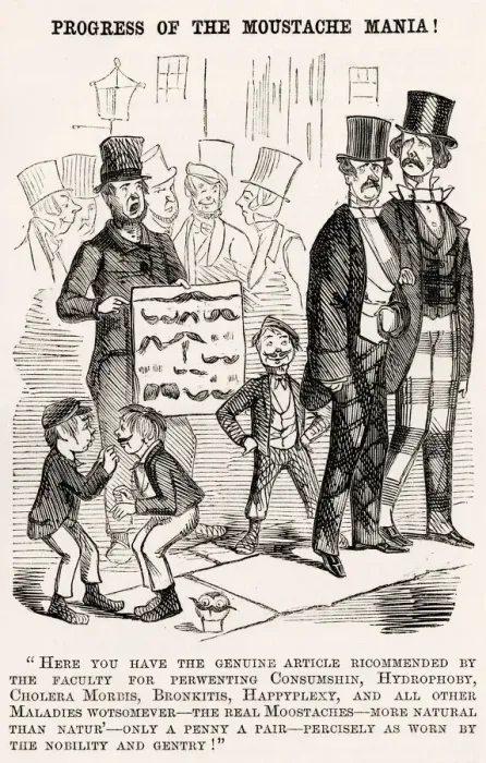 Framed Print : Progress of the moustache mania! A street seller does a good job hawking pairs of Framed Print : Progress of the moustache mania! A street seller does a good job hawking pairs of
