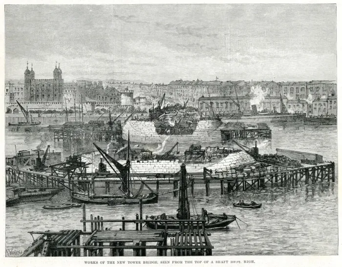 Framed Print : Progress on Tower Bridge, London 1890 Framed Print : Progress on Tower Bridge, London 1890