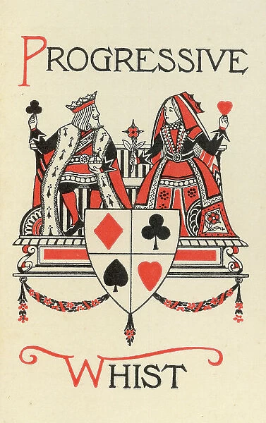 Progressive Whist playing cards scorecard, King and Queen