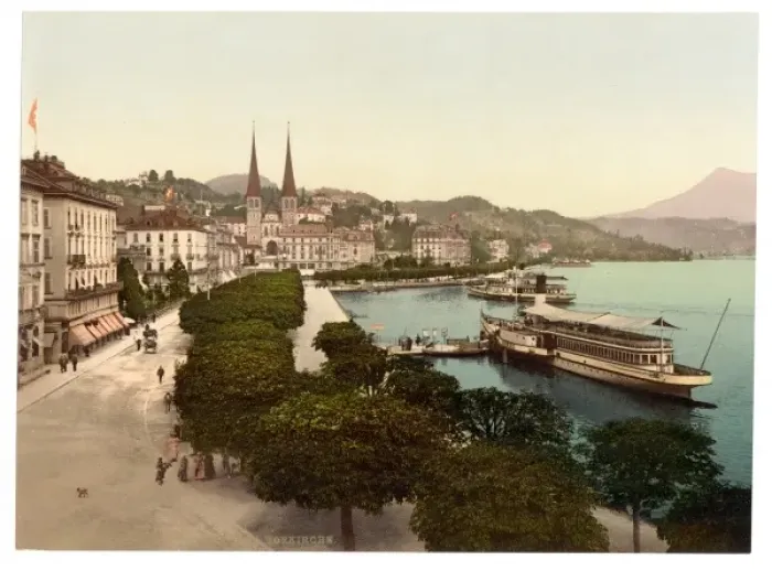 Framed Print : Promenade and cathedral, Lucerne, Switzerland Framed Print : Promenade and cathedral, Lucerne, Switzerland
