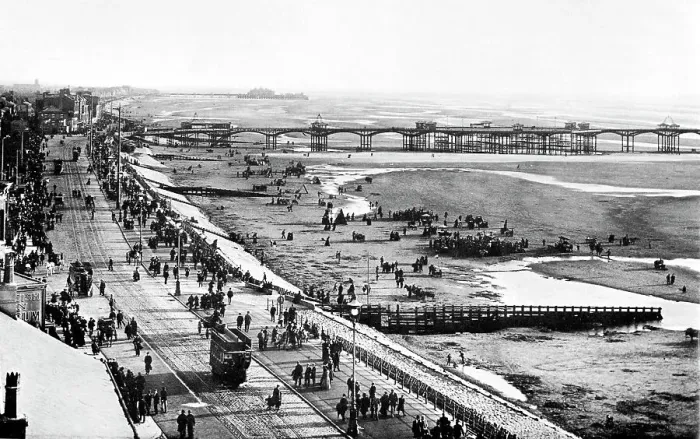 Framed Print : Promenade and piers, Blackpool early 1900's Framed Print : Promenade and piers, Blackpool early 1900's
