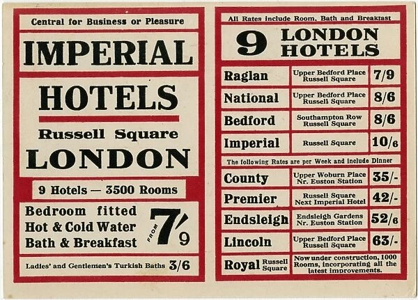 Promotional Flyer for Imperial Hotels, London