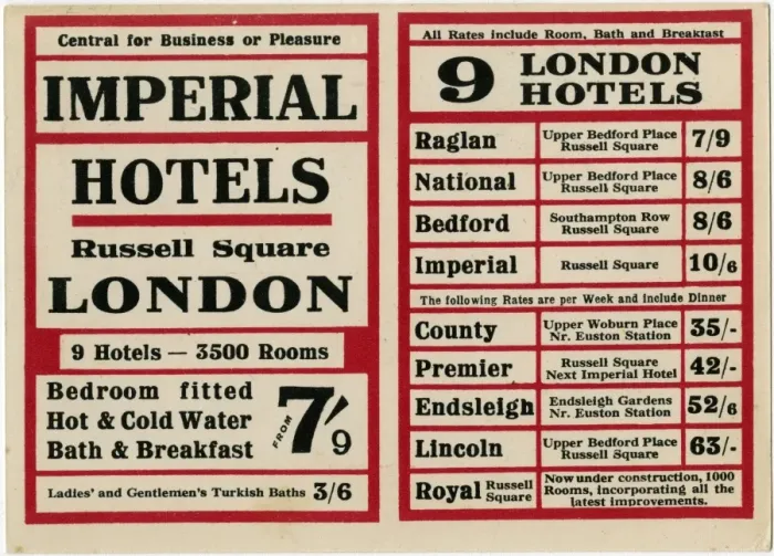 Framed Print : Promotional Flyer for Imperial Hotels, London Framed Print : Promotional Flyer for Imperial Hotels, London