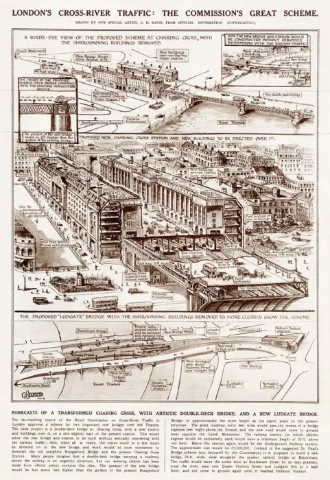 Framed Print : Proposals for Charing Cross Bridge by G. H. Davis 1926 Framed Print : Proposals for Charing Cross Bridge by G. H. Davis 1926