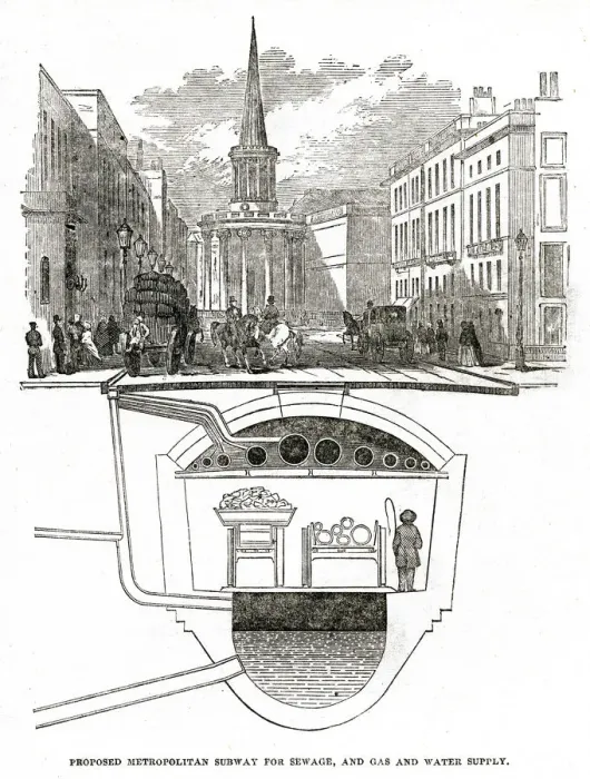Framed Print : Proposed Metropolitan subway under London streets 1853 Framed Print : Proposed Metropolitan subway under London streets 1853