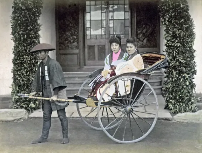 Framed Print : Prostitutes in a rickshaw, Japan, circa 1880s Framed Print : Prostitutes in a rickshaw, Japan, circa 1880s