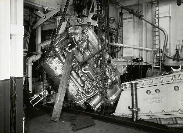 Prototype Deltic engine after the failure of the crane cable