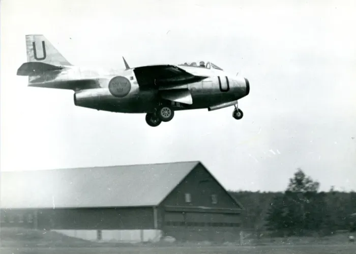 Framed Print : The prototype Saab J29, 29001, takes-off for its first f? Framed Print : The prototype Saab J29, 29001, takes-off for its first f?