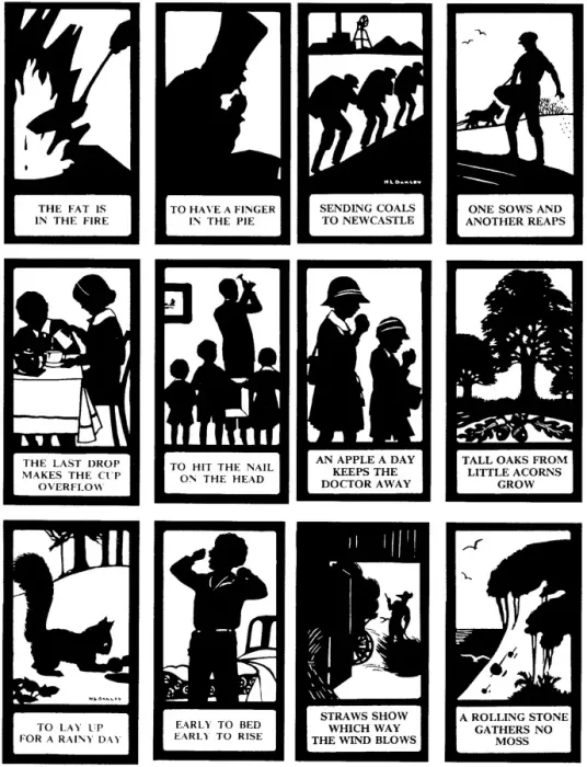 Framed Print : Twelve proverbial silhouettes Framed Print : Twelve proverbial silhouettes