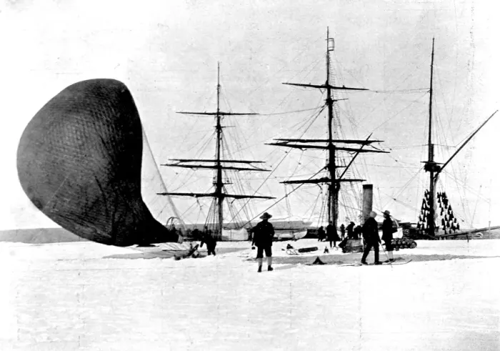 Framed Print : PRS Discovery and hydrogen balloon, Antarctic, 1902 Framed Print : PRS Discovery and hydrogen balloon, Antarctic, 1902
