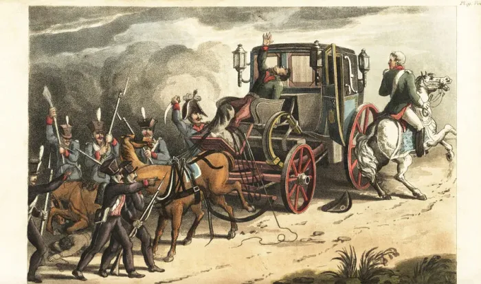 Framed Print : Prussian soldiers capturing Napoleons coach after Framed Print : Prussian soldiers capturing Napoleons coach after