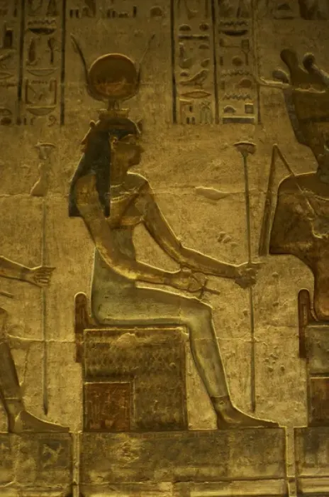 Framed Print : Ptolemaic temple of Hathor and Maat. Hathor. Seated figure Framed Print : Ptolemaic temple of Hathor and Maat. Hathor. Seated figure