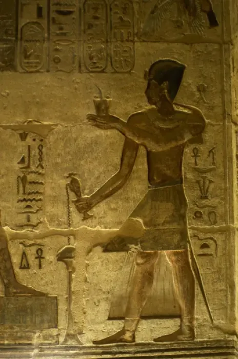 Framed Print : Ptolemaic temple of Hathor and Maat. Pharaoh making offering Framed Print : Ptolemaic temple of Hathor and Maat. Pharaoh making offering