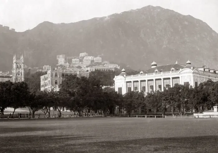 Framed Print : Public buildings, Hong Kong, circa 1880s. Date: circa 1880s Framed Print : Public buildings, Hong Kong, circa 1880s. Date: circa 1880s