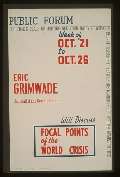Public forum - Eric Grimwade, journalist and commentator, wi