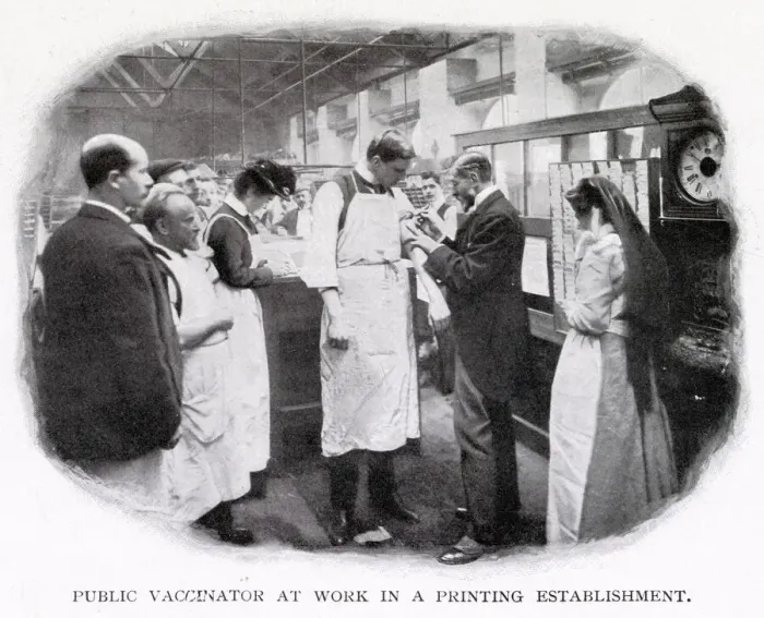 Framed Print : The public vaccinator has called to vaccinate a number of printers Framed Print : The public vaccinator has called to vaccinate a number of printers