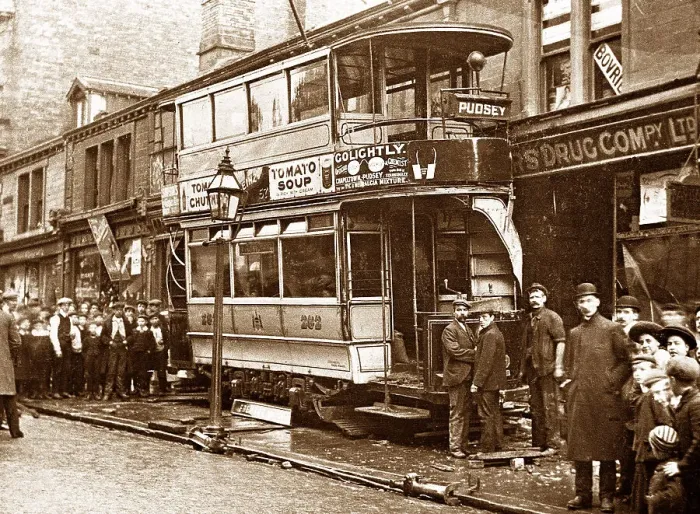 Framed Print : Pudsey Tram Crash early 1900s Framed Print : Pudsey Tram Crash early 1900s