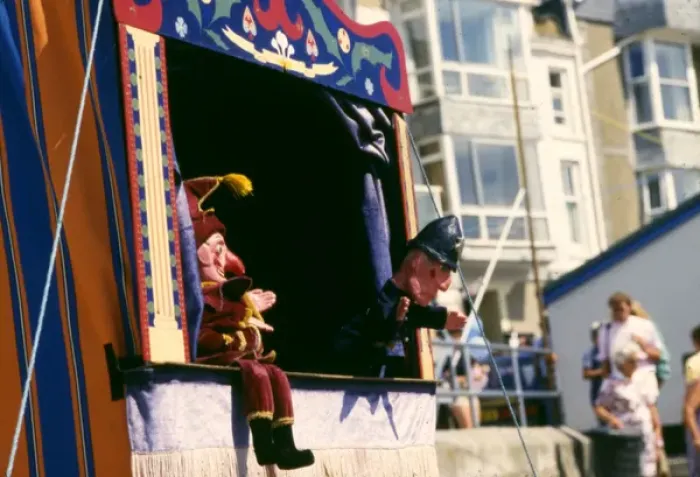 Framed Print : Punch and Judy show on the beach, Cornwall Framed Print : Punch and Judy show on the beach, Cornwall