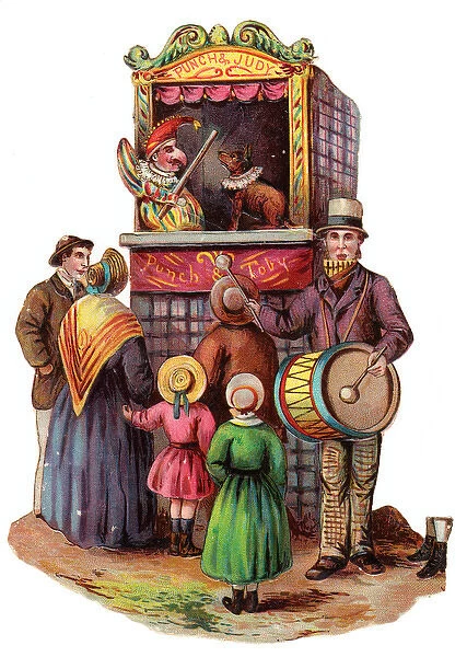Punch and Judy show on a Victorian scrap