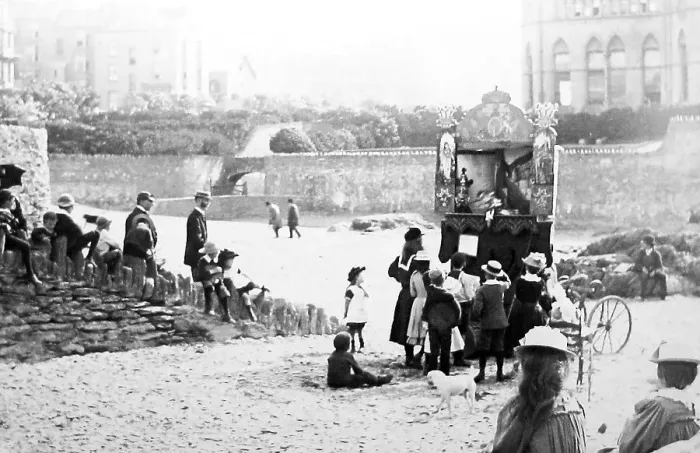 Framed Print : Punch and Judy Show Wilder Beach Ilfracombe Victorian period Framed Print : Punch and Judy Show Wilder Beach Ilfracombe Victorian period