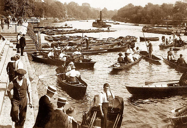 Punts and barge on the River Thames, Richmond