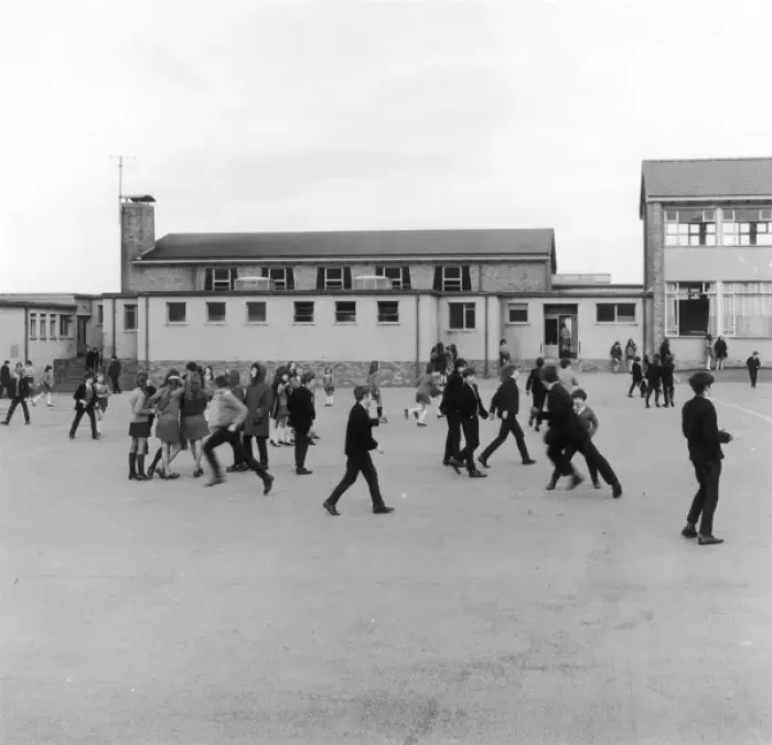 Framed Print : Pupils in secondary school playground, Wales Framed Print : Pupils in secondary school playground, Wales