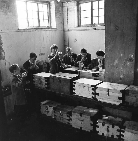 Pupils with tuck boxes, Marlborough School