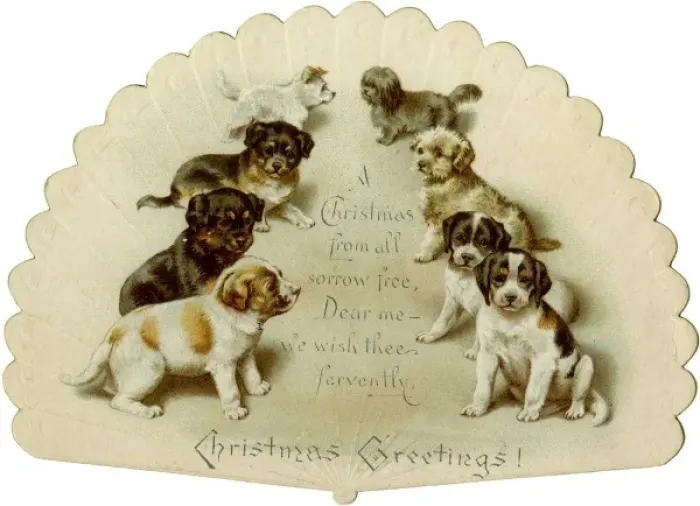 Framed Print : Puppies on Xmas Card Framed Print : Puppies on Xmas Card