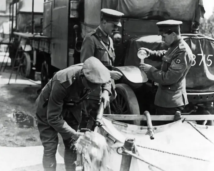 Framed Print : Purifying river water for British troops, Western Front, WW1 Framed Print : Purifying river water for British troops, Western Front, WW1