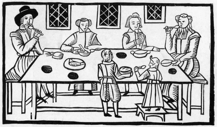 Framed Print : Puritan family eating at home Framed Print : Puritan family eating at home