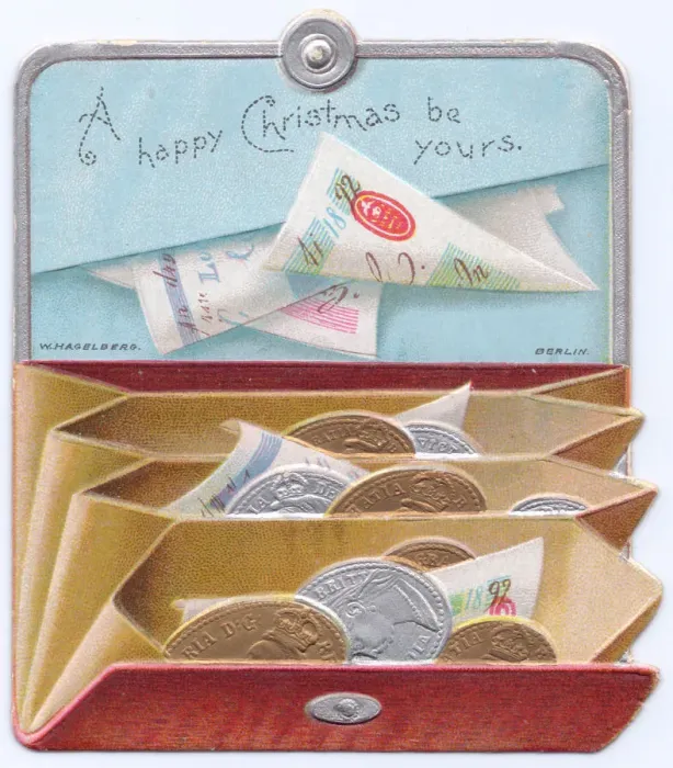 Framed Print : Purse full of money on a cutout Christmas card Framed Print : Purse full of money on a cutout Christmas card
