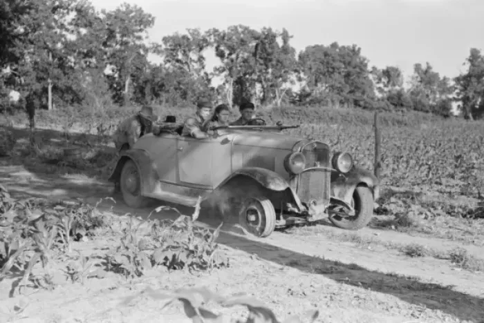 Framed Print : Pushing a car belonging to agricultural day laborer to start Framed Print : Pushing a car belonging to agricultural day laborer to start