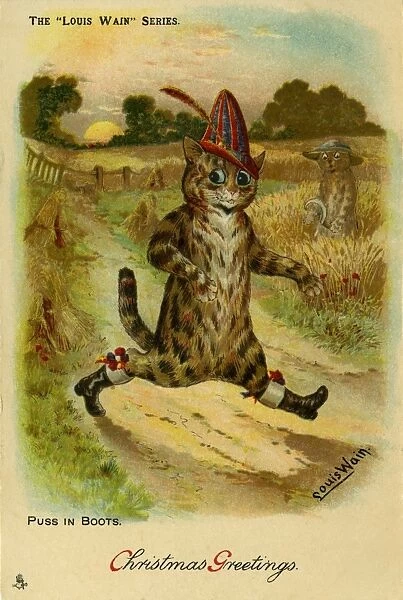 Puss in Boots -- walking along a country lane.. 19th century