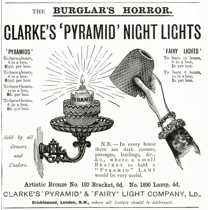 Framed Print : The Pyramid Night Lights, bronze bracket wall holder that burned for nine hours. Date: 1894 Framed Print : The Pyramid Night Lights, bronze bracket wall holder that burned for nine hours. Date: 1894