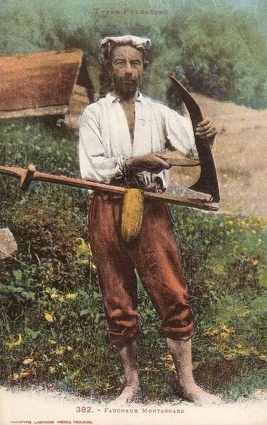 Pyrenean Man sharpening his scythe