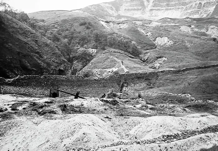 Framed Print : Mine or quarry workings, Mam Tor, Victorian period Framed Print : Mine or quarry workings, Mam Tor, Victorian period
