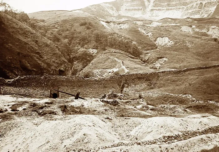 Framed Print : Mine or quarry workings, Mam Tor, Victorian period Framed Print : Mine or quarry workings, Mam Tor, Victorian period