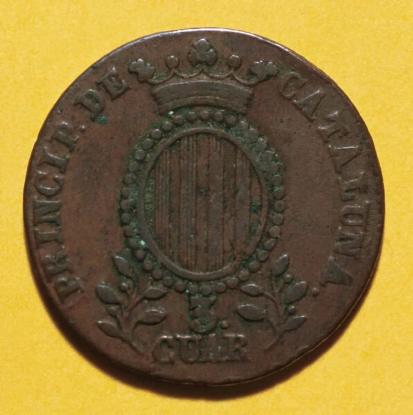 Three quarters. Copper. Barcelona, A?a?A?a?1846. Spain