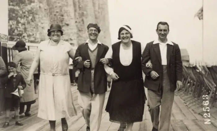 Framed Print : Quartet of friends on holiday in Margate, 1930s Framed Print : Quartet of friends on holiday in Margate, 1930s