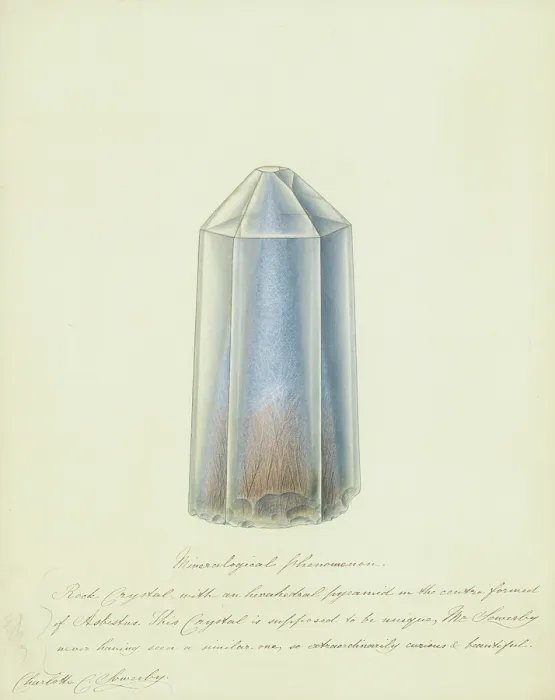 Framed Print : Quartz crystal with asbestos inclusion Framed Print : Quartz crystal with asbestos inclusion