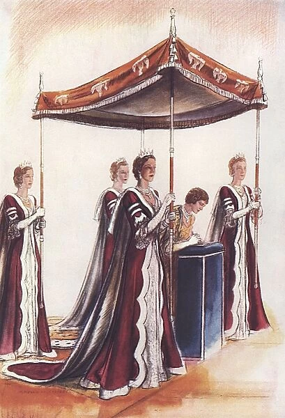 The Queen and her canopy bearers