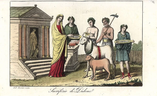 Queen Dido of Carthage preparing a ritual sacrifice to Juno