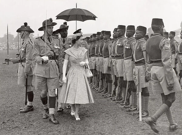 Queen Elizabeth II inspecting the 2nd Battalion Nigeria Regi