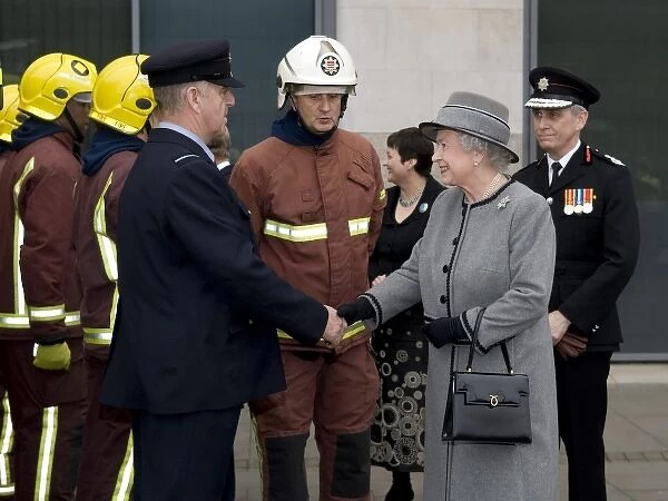 Queen Elizabeth II meeting firefighters on parade, LFB HQ